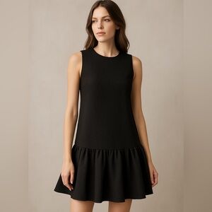 ASOS Textured Black Sleeveless Drop Waist Ruffle Hem Mini Dress Size 4